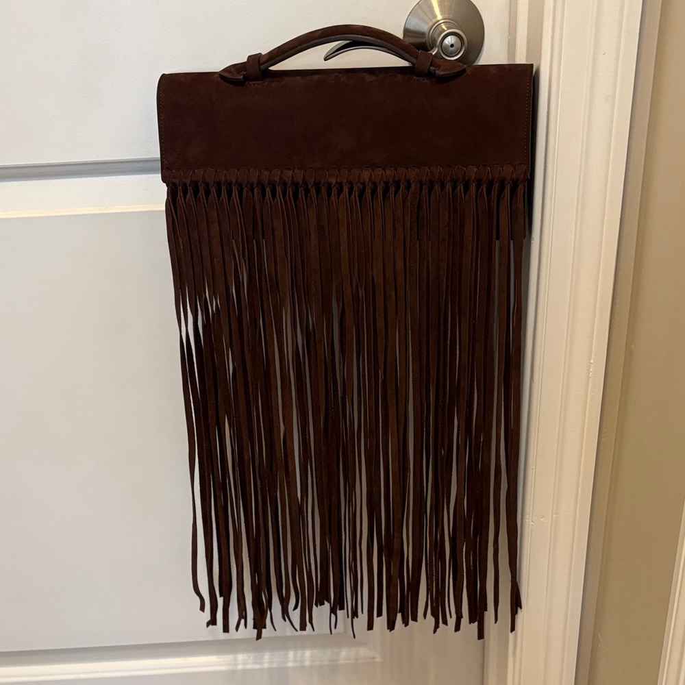 Lucchese Burgundy Suede Fringe Shoulder Bag - Picture 2 of 11